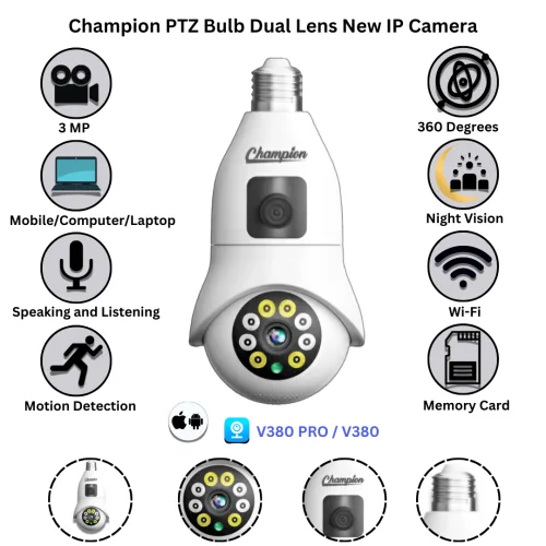Champion Dual Lens New Bulb Camera V380 1080p full HD camera. price in Bangladesh