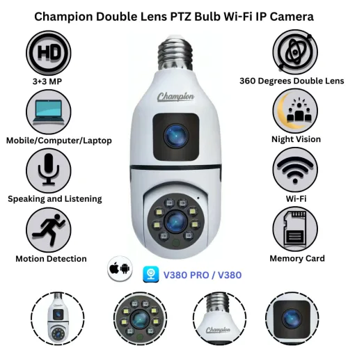Champion Bulb Dual Lens 3+3MP Camera.