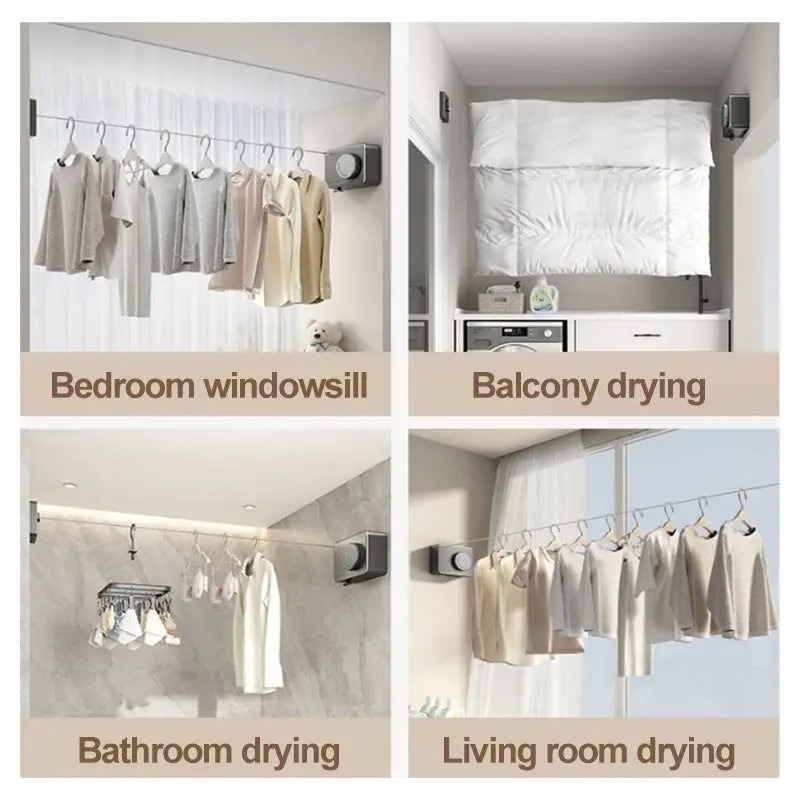 Wall Mount Clothesline Adjustable Retracting Stainless Steel Wire Indoor Outdoor Laundry Clothes Drying Line 5.2M