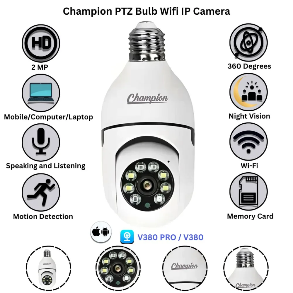 Champion Bulb PTZ single lens 2MP Wi-Fi camera