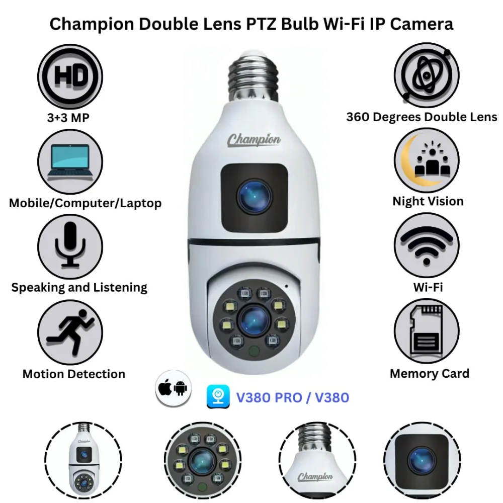Champion Bulb Dual Lens 3+3MP Camera.