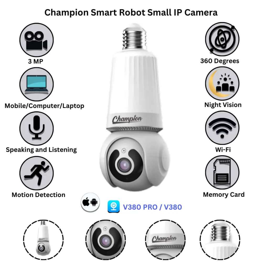Champion V380 Bulb Ptz Long Single Lens 1080p Full HD Holder Camera.